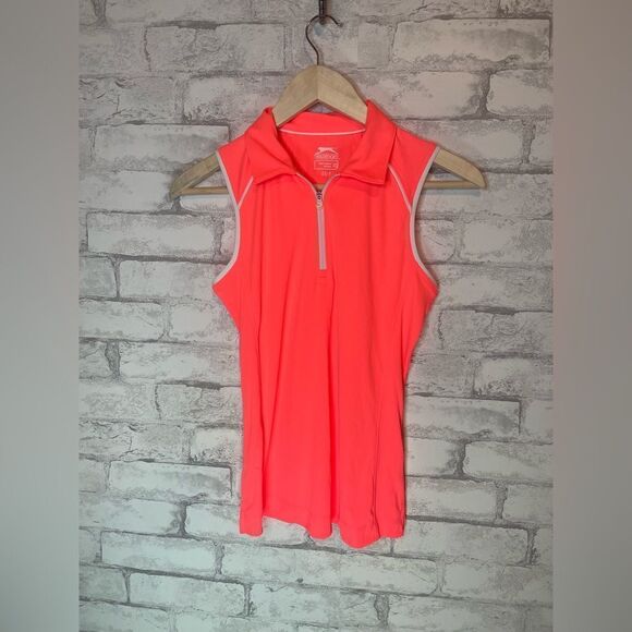 Slazenger Neon Orange Pink Zip up Golf Pickleball Tennis Tank - Picture 1 of 7